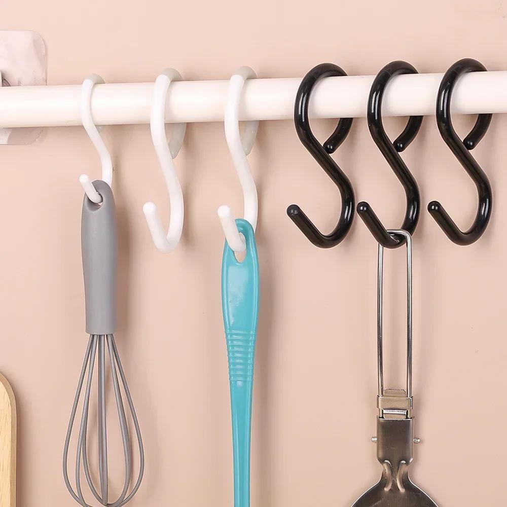 Multi-Purpose S-Shaped Hooks - Flexible Head & Neck, Easy Twist Design, Durable Plastic Wall-Mounted Hooks for Kitchen