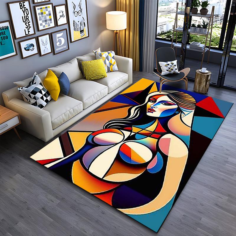 Abstract Cubist Woman Portrait Art Rug Non-slip rug suitable for living room and bedroom sofas