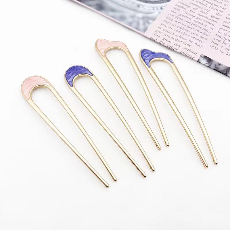 Металлические U-образные шпильки для волос, простые палочки для волос для женщин и девочек, серебряные, золотые, с эмалью, заколки для волос из сплава, головные уборы, аксессуары для волос