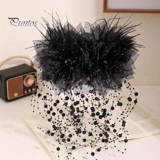 Заколка для волос с перьями, сеткой из пряжи, цветочным декором, заколкой для волос с кисточкой из искусственного жемчуга, насадка для душа, заколка для волос