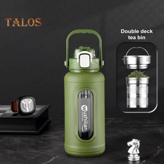 Стеклянная бутылка для питья объемом 1500 мл с соломенной ручкой, заварник для чая из нержавеющей стали и герметичная мотивационная бутылка для воды с силиконовым рукавом для ежедневного приема