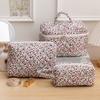 3Pcs Floral Travel Makeup Pouch Cotton Quilted Makeup Organizer Storage Bag Large Capacity Skincare Bag with Zipper for Women