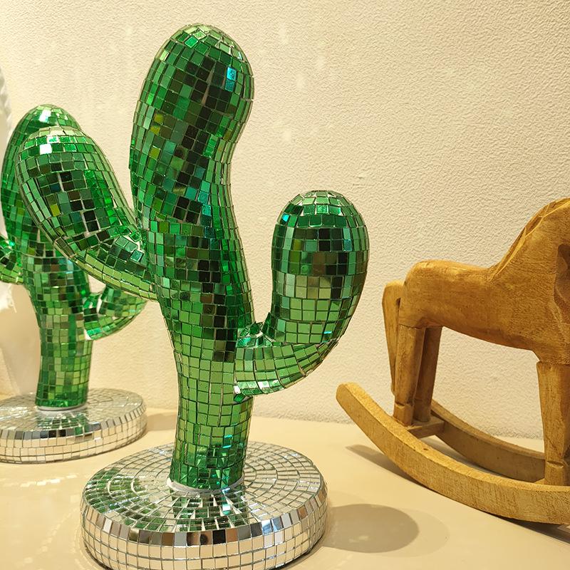 Reflective Disco Ball Cactus Ornaments: Creative Indoor Glass Decorations for Christmas