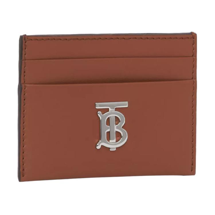 Burberry Кожаный держатель для карт с логотипом Tb Женский кошелек Соломенно-коричневый 80552111