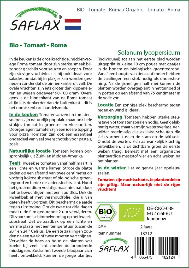 SAFLAX Garden in the Bag - Органический - Помидор - Рома - 15 семян - С субстратом в подходящем пакете - Solanum lycopersicum