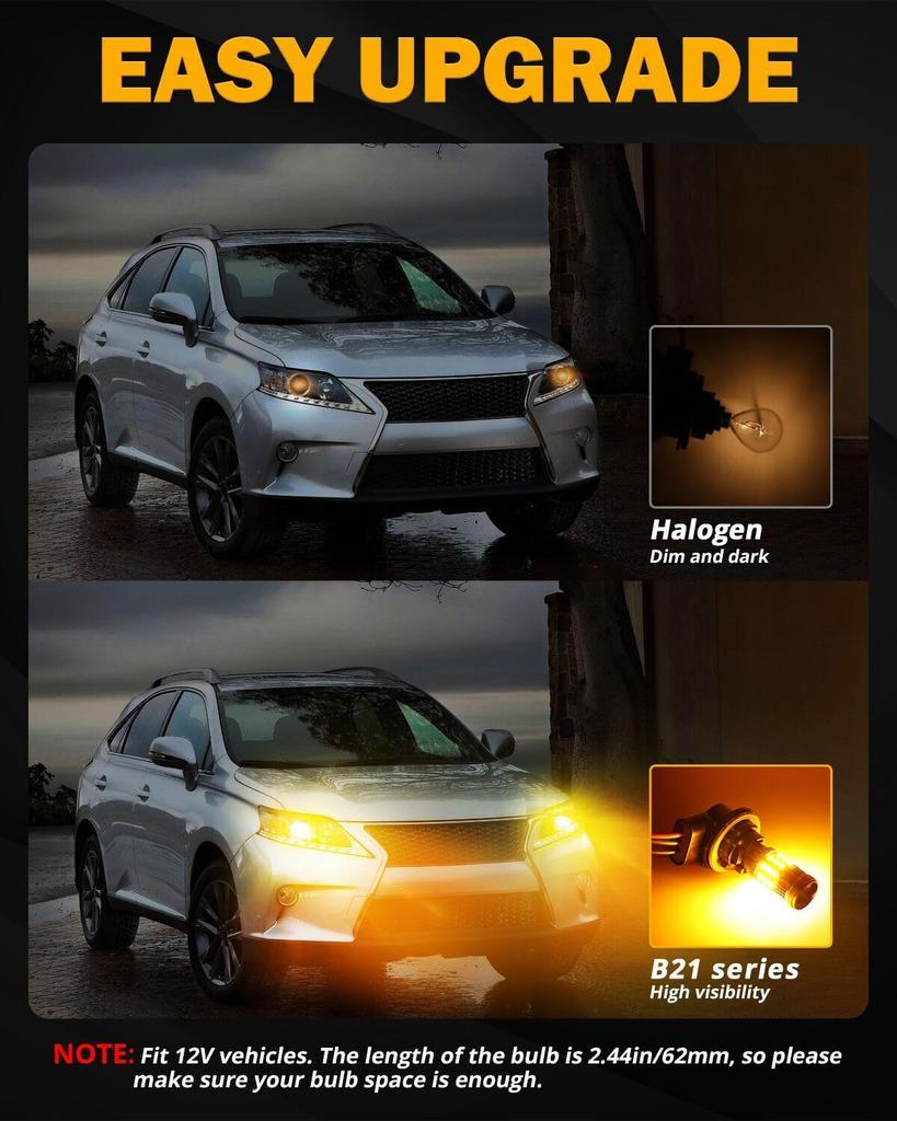 Auxbeam B21 Series 3157 LED Light Bulb Amber Yellow Built-in Resistor CANBUS Error Free