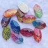 10pcs 21*40mm Rainbow Leaves Shaped Resin Rhinestones Applique Crystals Flatback Stones for Jewelry Crafts Decoration Pendant