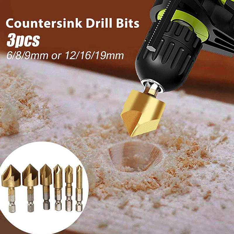 3Pcs Set 12/16/19Mm Countersink Boring Drill Bit Set For Wood Metal Quick Change Drill Bit Tool Chamfer Drill Tool