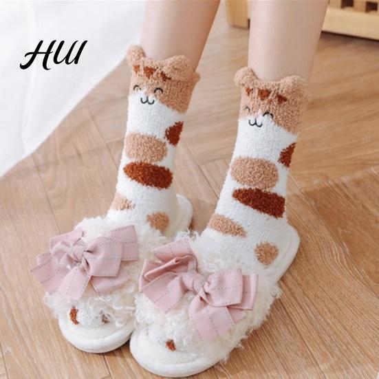 Thermal Sleeping Socks Cute Cat Paw for Women, Winter Fuzzy Socks, Cozy Soft Plush Girls Fluffy Slippers Animal Slipper Warm Coral Fleece Autumn