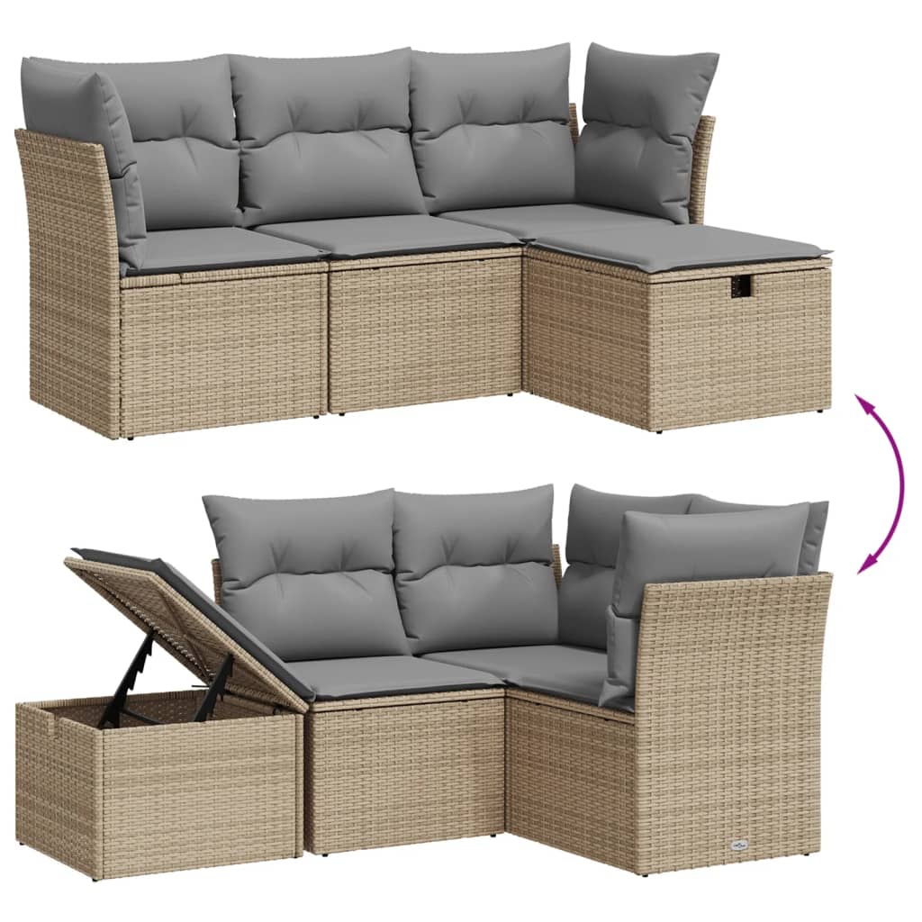 4 Piece Garden Sofa Set with Cushions Beige Mix Poly Rattan