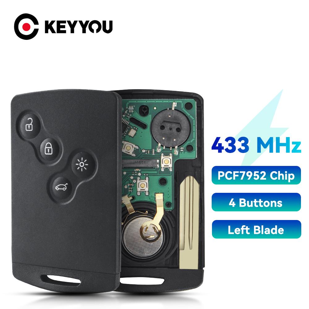 KEYYOU 433MHz PCF7952 Chip 4 Buttons Car Remote Key Card For Renault Megane III Laguna III Koleos CLIO Smart Card 2008-2011