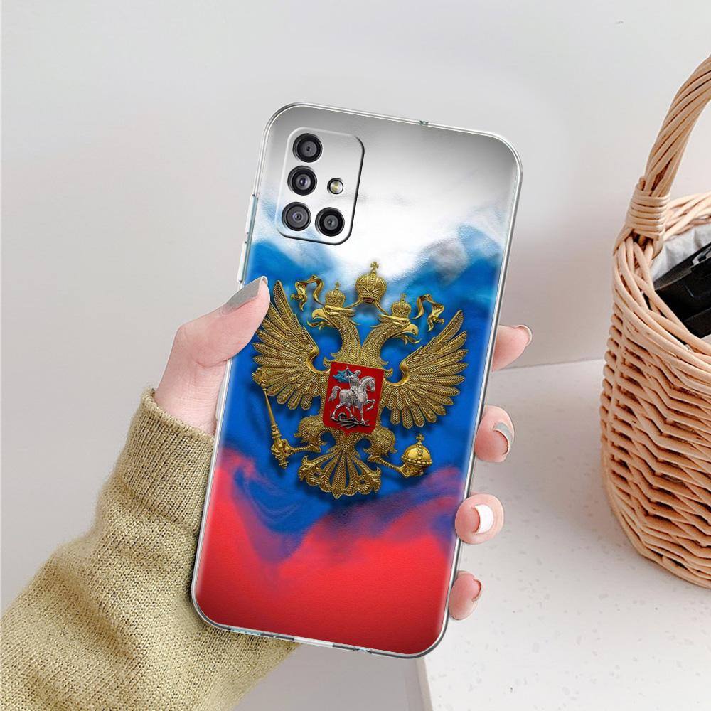 Чехол для телефона Samsung A15 A13 A35 A55 A51 A71 A41 A31 A21S A03S A05 A17 A23 A25 A33 A53 A73 5G A07 4G Прозрачный чехол Флаг России