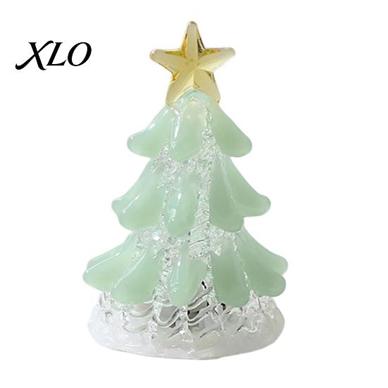Christmas Gift for Friends Handmade Glass Tree Lighted Figurine, Mini Luminous Xmas Clear with Gold Star Night Light, Art Tabletop Holiday Decoration