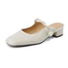 Mules Sheepskin Spring Summer Size 41 Thick Heels Women Square Toe Hollow Decoration Breathable Slip On Pumps