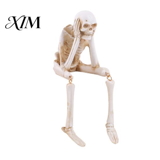 Halloween Theme Party Accents Skeleton Statue, See Speak Hear No Evil Figurines, Spooky Supplies Collectible Skull Decoration for Indoor Mantel Table