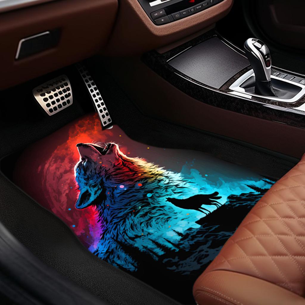 4 шт. Коврик с принтом волка разных цветов, автомобильные коврики для пола для Автомобиля, Фургона, Грузовика, Внедорожника - Полный Комплект Передний и Задний, Универсальная Посадка, Защита и Декор Салона Автомобиля