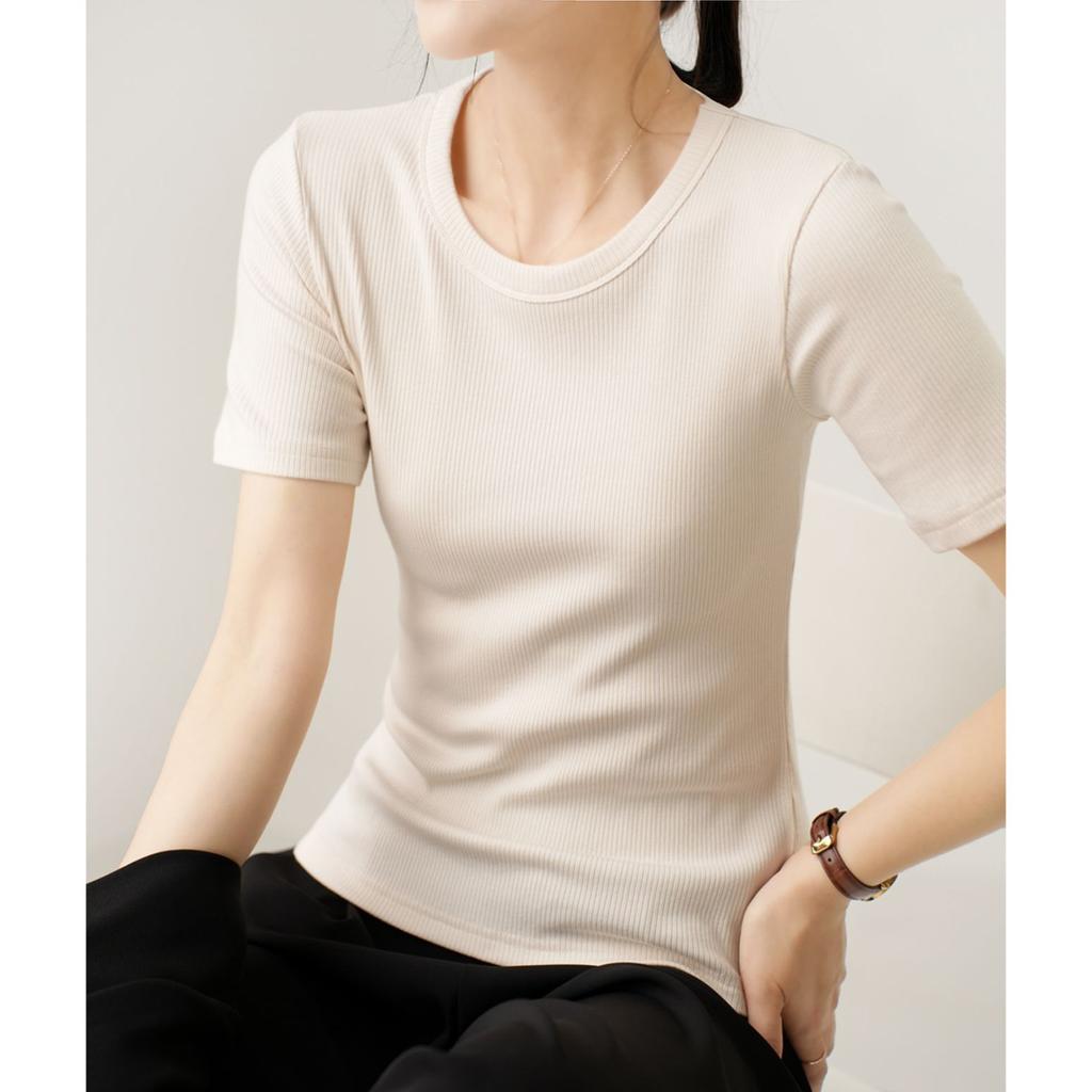 Mid-sleeved T-shirt for Women's Summer New Round Neck Slim and Versatile Short-sleeved Top Base Shirt