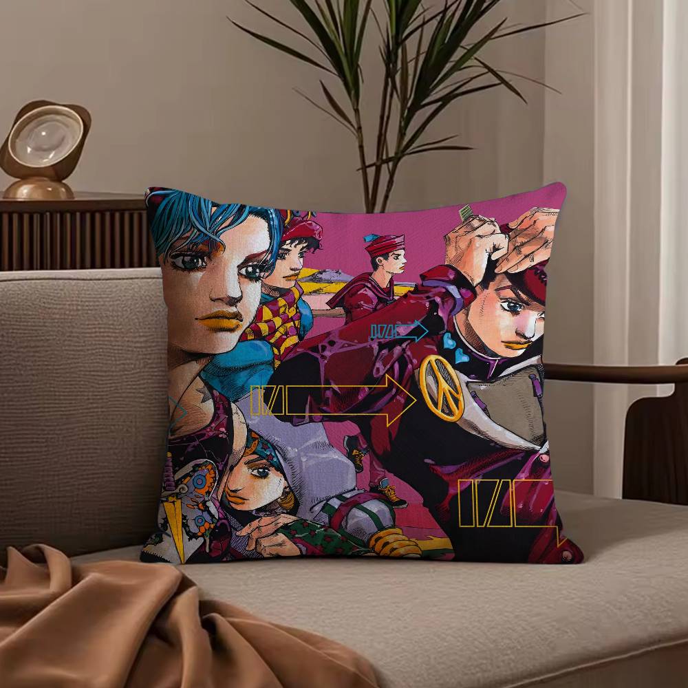 Чехол на подушку с принтом из аниме JoJo Family, пылезащитный чехол на подушку, скрытая молния, шелковистый короткий плюш, чехол на диванную подушку