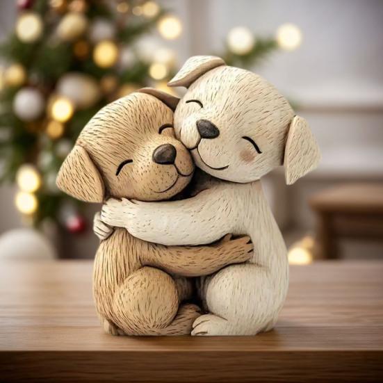 Фигурка обнимающейся собаки, ручная работа, статуэтка собаки из смолы, настольная мини-скульптура животного для домашнего стола, книжной полки, украшения