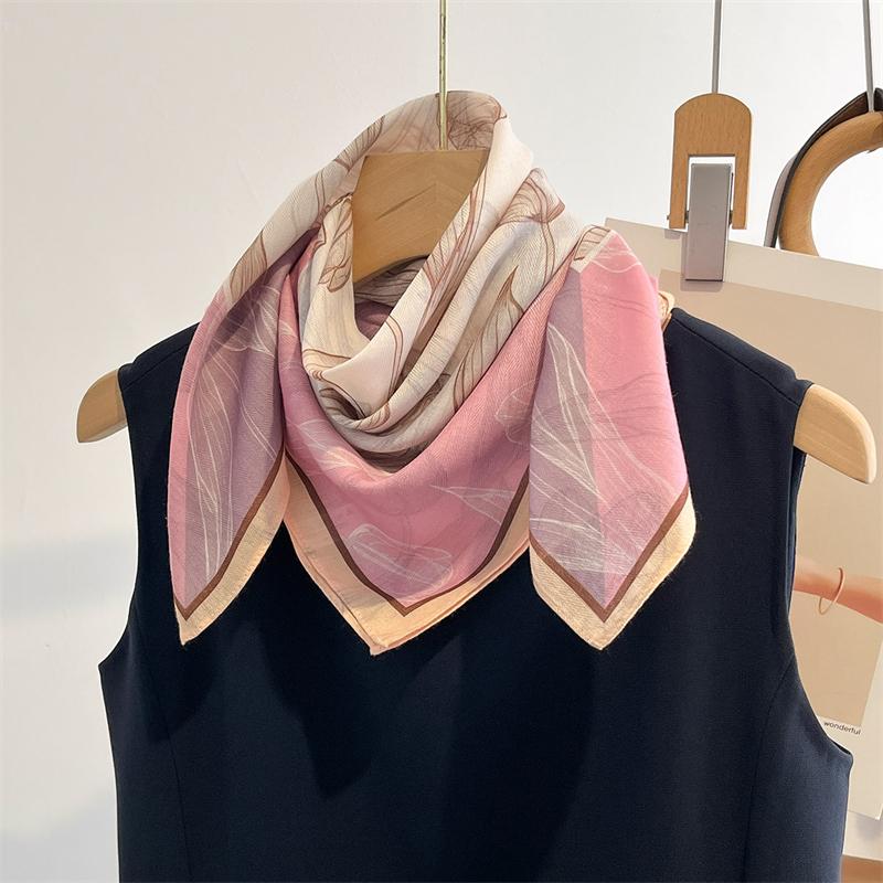 New Women Pink and White Flower Print Design Scarf Shawl Fashion Luxury Headband Headscarve Long Narrow Scarves Ladies