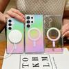 Laser Gradient For Magsafe Wireless Charge Magnetic Case For Samsung S25 S24 S22 S21 Plus S23 FE Ultra Shockproof Clear Cover