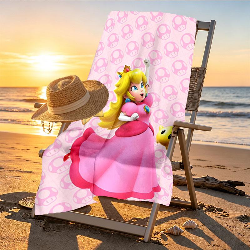 Princess Peach Toadstool Print Beach Towel Design, Soft, Lightweight. for Home Bathroom, Spa, Pool, Yoga, Surfing, Camping, Gift for Family, Friend