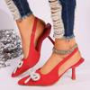 Fashion Women High Heels Luxurious Rhinestone Pearl Bow Designer Sexy Pointed High Heels Elegant Solid Color Slingback Sandals for Women