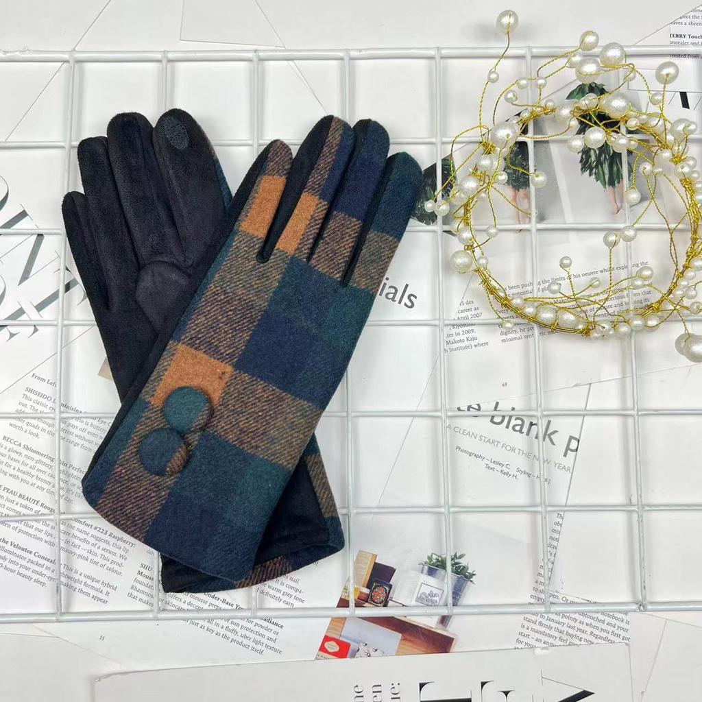 Клетчатые перчатки Женские перчатки для верховой езды Шерстяные перчатки Перчатки для сенсорных экранов с разделителями для пальцев для верховой езды на открытом воздухе