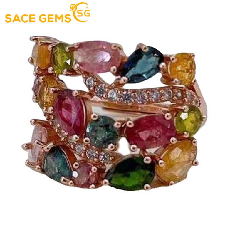 Sace Gems Кольца из стерлингового серебра 925 пробы 4*6 мм с натуральным турмалином и драгоценными камнями для женщин, обручальные, коктейльные, вечерние, изящные ювелирные изделия, подарок