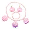 1 комплект, розовый с ожерельем, комплект ювелирных изделий в форме русалки, браслет из искусственного жемчуга, зажим для ушей, экологически чистое ожерелье из ракушки