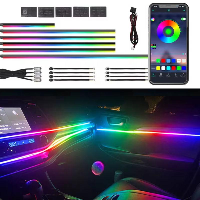 Светодиодная лента RGB-подсветки салона 18-в-1, акриловая, с управлением через умное приложение, 12В, универсальная, для декора салона автомобилей, с дистанционным управлением, 3 года
