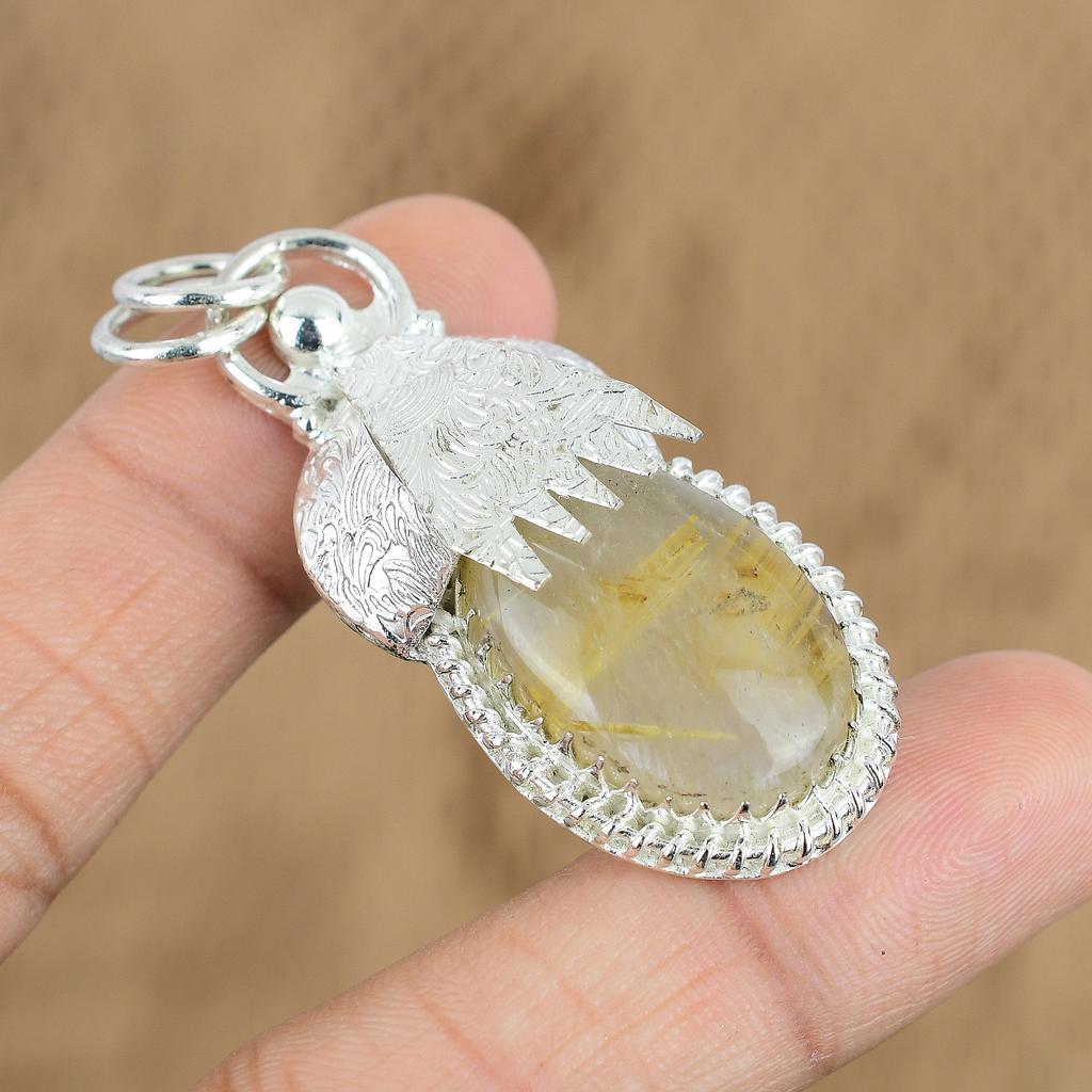 Подарок для женщин Подвеска Серебро 925 пробы Натуральный Золотистый Рутил Драгоценный камень