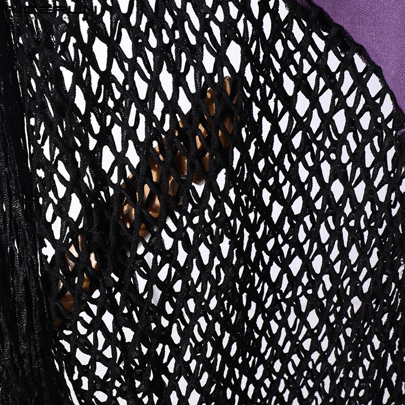 INCERUN Men Mesh Patchwork Pants High Waist Tassel See Through Trousers