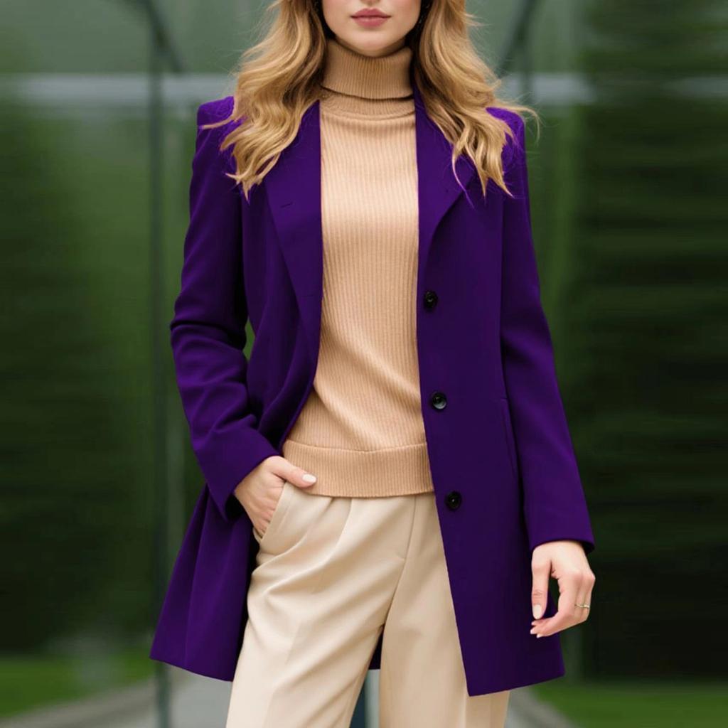 Coats For Women Elegant Single Breasted Mid Length Wool Coat Long Sleeve Outwear Overcoat