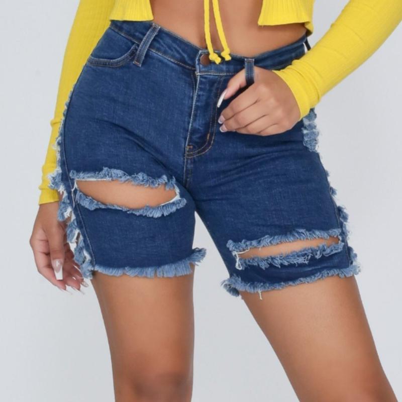 GMXIA Женские дырявые стрейчевые рваные джинсовые шорты-пятипалые