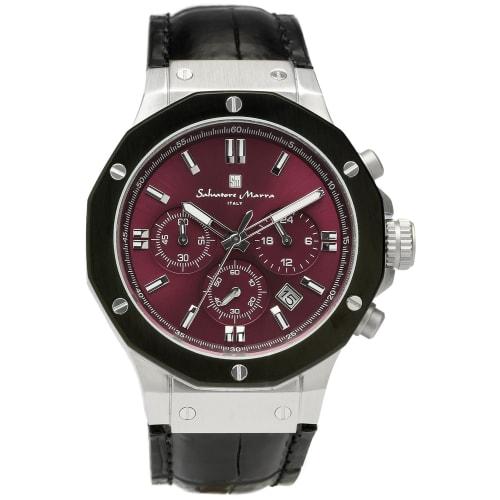 Salvatore Mara Watch Men's Chronograph 10 ATM Water Resistant Leather Strap Business 20th Anniversary Limited Model Silver Purple Black SM18117-SSPL