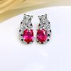 Fashion Retro Colored Treasure Leopard Stud Earrings High Carbon Diamond Light Luxury Niche High-end Emerald Pigeon Blood Red Earrings
