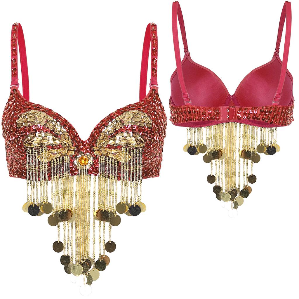 Women Music Festival Club Dancing Costume Shiny Belly Dance Bra Tops Tassel Sequined Costume Carnival Outfit Dancewear