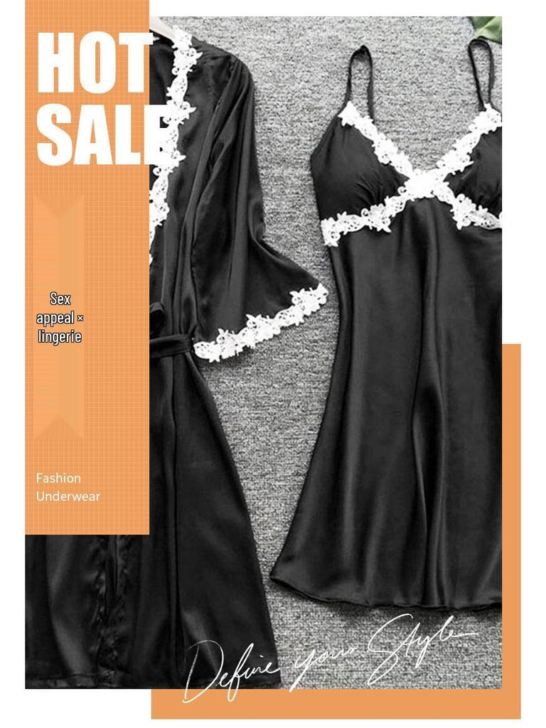 2019 Европейский и американский женский сексуальный пижамный комплект больших размеров: Летний халат для невесты с рукавом средней длины и халат