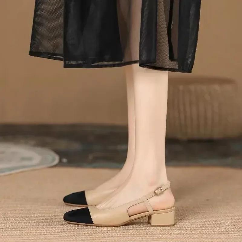 Fashion Shoes Female 2024 Hot Sale Slingbacks Women's Pumps Fashion Office Pumps Women Mixed Colors Buckle Strap Low Square Heel Sandals