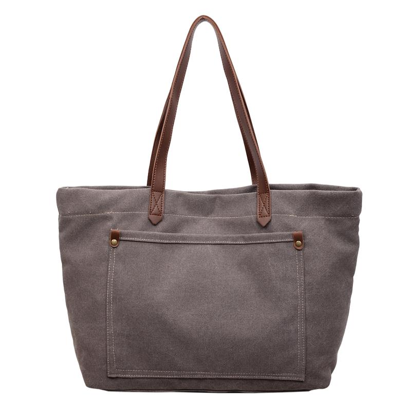 Retro Large Capacity Canvas Bag Solid Color Student Hand Shoulder Bag