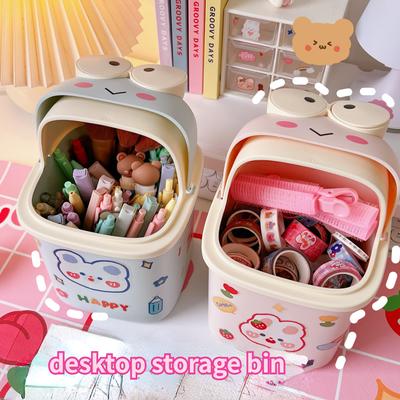 Симпатичный настольный органайзер Ins Flip Trash Can Organizer с крышкой, большой вместительный мусорный бак, креативная коробка для хранения в виде лягушки, держатель для ручек