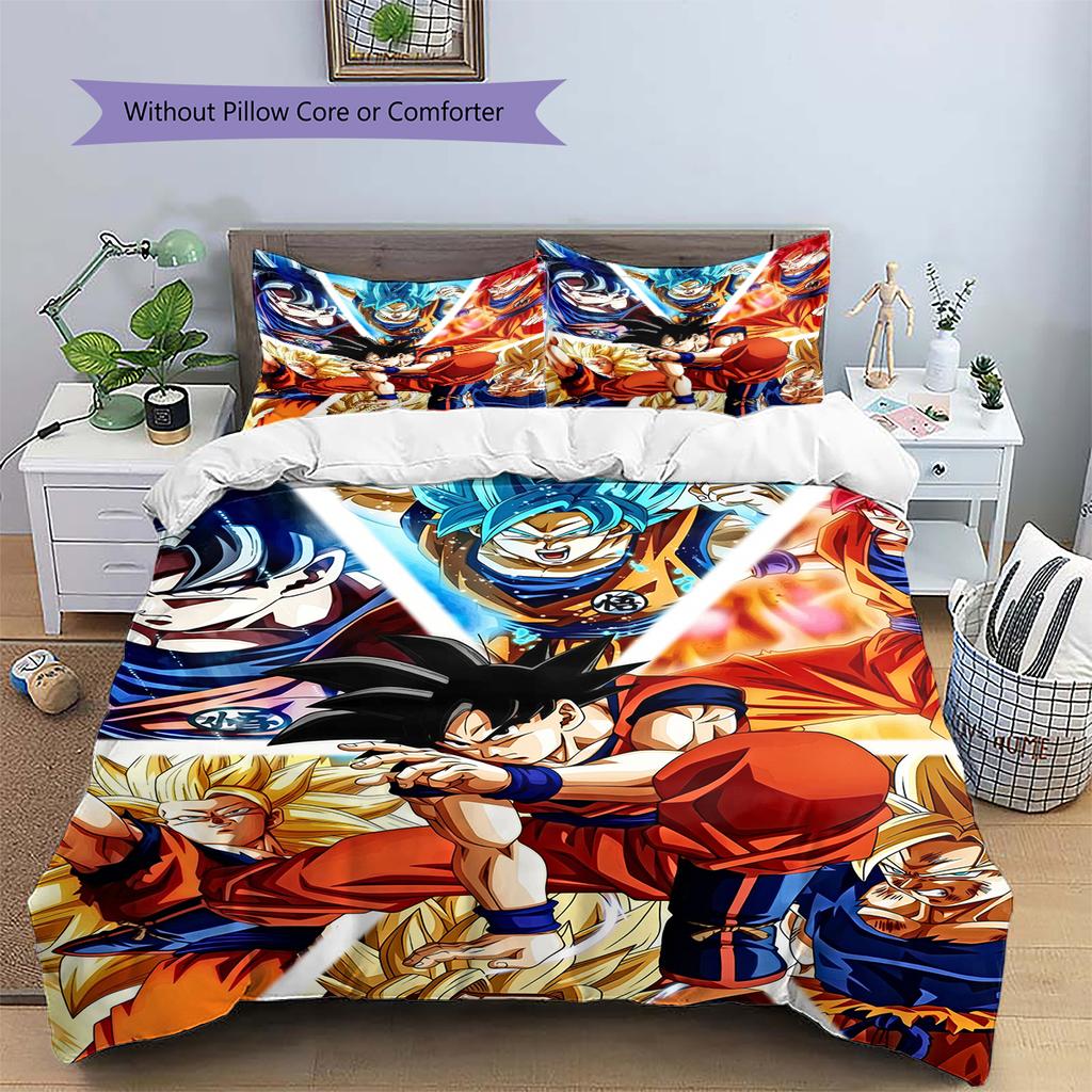 Постельное белье с рисунком Сон Гоку из Dragon Ball, Домашний декор, Подарок на день рождения (1 пододеяльник + 2 наволочки, без наполнителя)