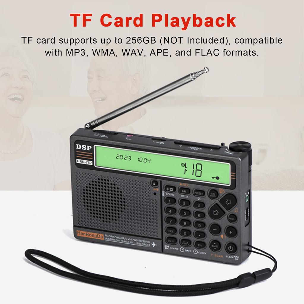 HanRongDa HRD-757 многодиапазонный радиоприемник FM AM MW SW V.UHF AIR WB портативное радио управление через приложение BT TF музыка