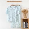 Cotton Soft Gauze Marshmallow Cotton Floral Pajama Comfortable Sleepwear Light Women's 100% Loungewear, Double-Layered Set, (XL, Blue)