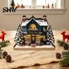 Durable Decorative Accents Christmas Glowing House Ornament, LED Wooden Tabletop Decor for DIY Craft Ornaments Holiday Village Display, Light Up Party