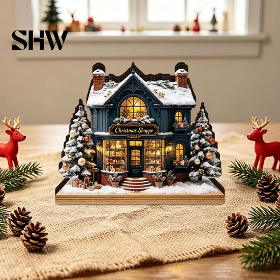 Durable Decorative Accents Christmas Glowing House Ornament, LED Wooden Tabletop Decor for DIY Craft Ornaments Holiday Village Display, Light Up Party