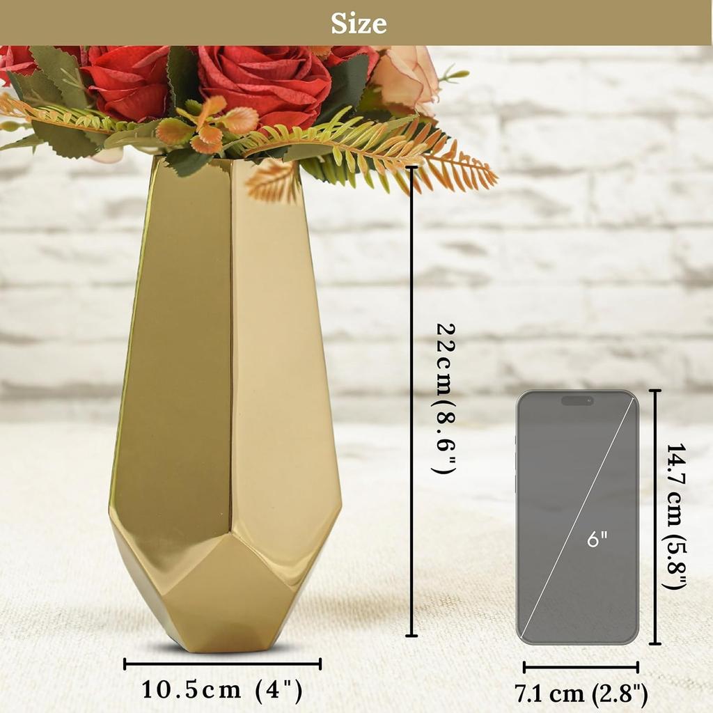 Металлическая ваза для цветов, Designer Stainless Steel Prism Glow Flower Vase (Gold, Pentagonal),  Behoma