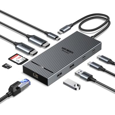 UGREEN Revodok 10 в 1 USB C док-станция USB C концентратор Dual HDMI расширение USB 10 Гбит/с порты передачи данных Dual Extension 100W PD быстрая зарядка 1 Гбит/с