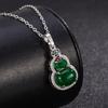 New Chinese-style retro chalcedony green gourd necklace for women, inlaid with diamonds, elegant and luxurious, with a high-end feel, versatile